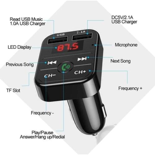 NEW Car Bluetooth 5.0 FM Transmitter Wireless Handsfree Audio Auto Player Charger Dual Accessories USB MP3 Car Fast Receive B5A3