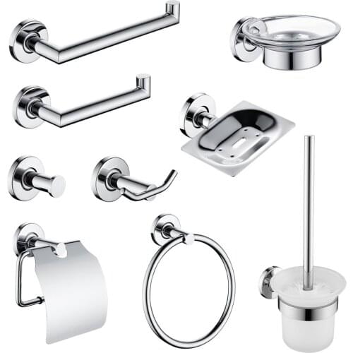 Chrome Stainless Steel Round Wall Mounted Hand Towel Bar Toilet Paper Holder Robe Towel Hooks Bathroom Accessories Set