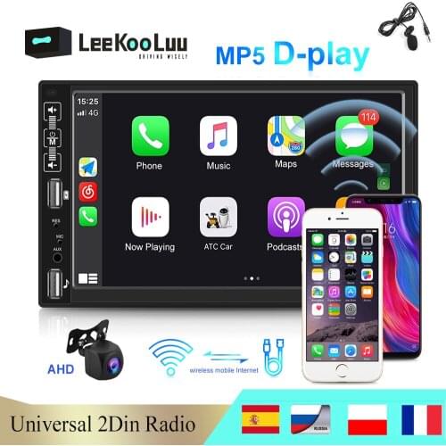LeeKooLuu 2 Din Car Radio Apple Carplay Android Auto 2Din Stereo 7" GPS Navigation Wifi BT Mirror Link Multimedia MP5 Player