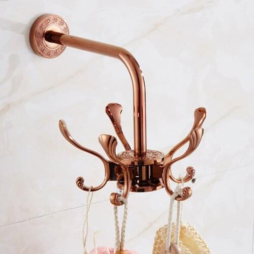 Copper Robe Hooks Rotating Clothes Rack Wall Mounted Bathroom Accessories Key Hanger Bath Hardware Rose Gold/Chrome/Antique