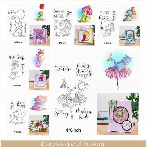 Mix Cute Dragon Cartoon Flower Butterfly Letter Senterce Balloon Cake Clear Silicone Stamp Diy Make Cards Stencils Scrapbook