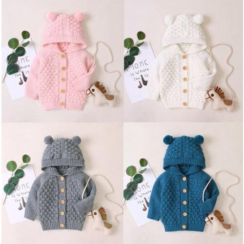 New Born Baby Clothes Autumn Cute Ear Hooded Tops Infant Baby Girls Clothes Long Sleeved Sweaters Knit Jacket For Boys Soft Coat