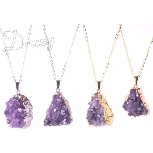 1PC Natural Stone Raw Mineral Quartz Geode Crystal Charms Pendant Unique Amethysts Irregular Women DIY Necklaces Chakra Pendulum