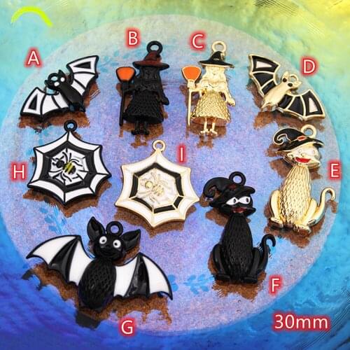 Halloween Bat Charms for Jewelry making Black Spider Halloween Charm Pendant 10pcs Witch Pendant for diy Halloween Accessory