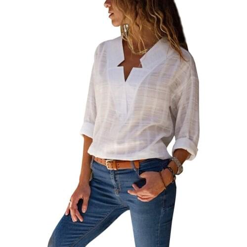 Plus Size Summer Women Clothes Blouse Office Ladies Long Sleeve V-neck Plaid Print Casual Oversized Streetwear Tops And Blouses