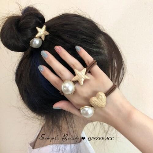 Korean Fresh Lady Hair Rope Bow High Elastic Rubber Band Cute Pearl Hair Band Hair Accessories Headdress Kids Hair Accessories