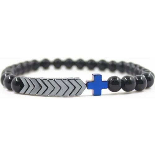 Handmade natural Black stone beads with hematite Beaded Stretch Bracelet for men or lovers Energy Stone gifts NSB1029