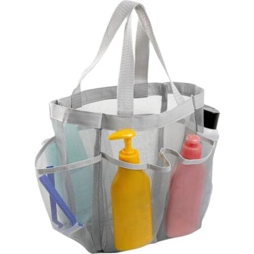 Mesh Shower Caddy Tote Large College Dorm Bathroom Organizer With Key Hook and 2 Oxford Handles 8 Basket Pockets For Camp Gym
