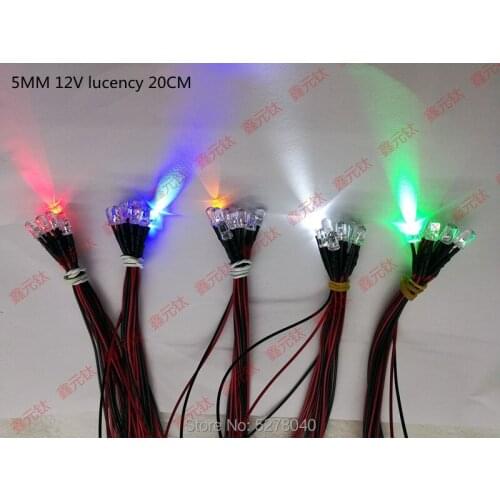 Mixed colour 5MM LEDs pre Wired Light 12v 20cm Bulb red yellow blue green white concentrated highlighted 50pcs/lot