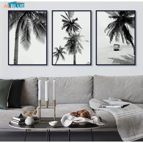 Tropical Palm Tree Leaf Poster Canvas Prints Wall Art Black White Beach Landscape Wall Pictures For Living Room Home Decor