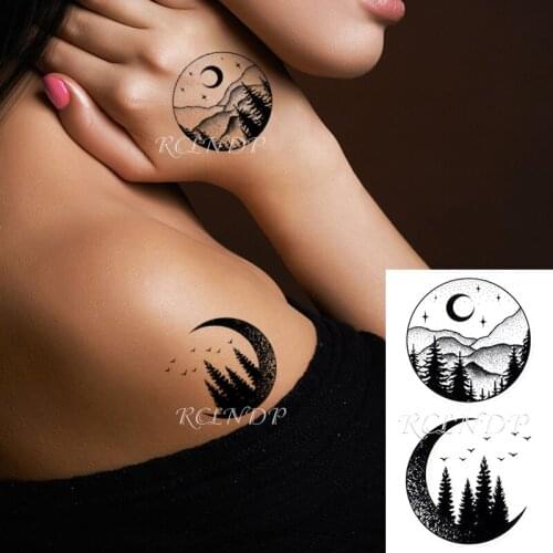 Waterproof Temporary Tattoo Stickers Moon Hill Forest Star Tree Bird Animal Fake Tatto Flash Tatoo Body Art for Girl Women Men