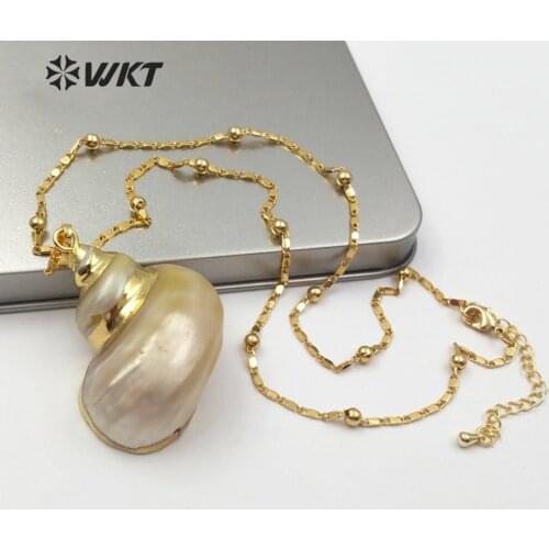 WT-JN075 White Shell Necklace Gold Trim Beautiful Trumpet Shell Pendant Women Fashion Necklace Natural Sea Shell Jewelry