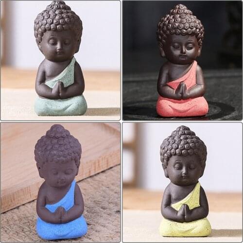 1PCS Buddhism Small Statues Little Meditation Monk Miniature Craft Buddha Statues Clay Mini Chinese Buddhism Zen Monks