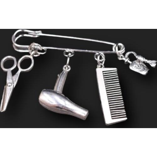1pc Metal Brooch Barber Hair Dryer/Scissors/Comb DIY Charm Ornaments Bag Handmade Occupation Jewelry Souvenir Badge Gift P804