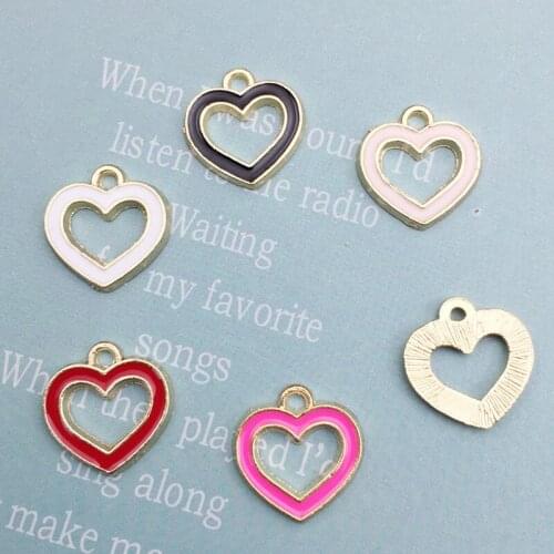 10pcs 14*13MM hollow out loving enamel heart charms for bracelet DIY Korean version accessories gold alloy small pendant