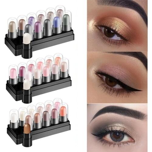 12 Colors Eyeshadow Pencil Set Waterproof Long Lasting Glitter Shimmer Eye Shadow Pen Highlighter Stick Eyes Makeup Tools