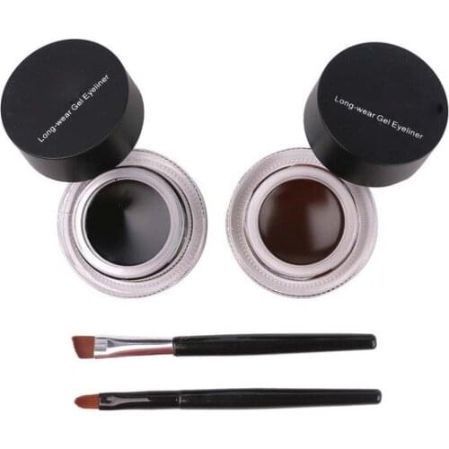 2 In 1 Coffee And Black Gel Eyeliner Pencil Eye Liner Brush Make Up Waterproof Long-lasting Cosmetics Set Liquid Eye Maquiagem