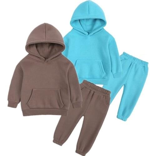 2021 Teen Boys Clothing Winter Kids Boy Sets Solid Color Plus fleece Warm Casual Childrens Sweatershirt Sport girls Clothing