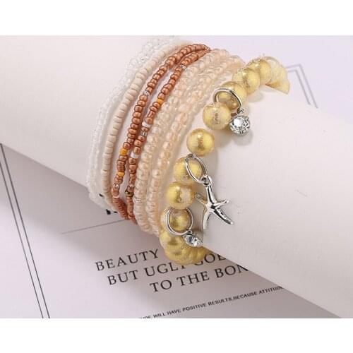 7pcs/set Handcraft Boutique Fashion Multilayer Crystal Stone Beads Strand Bracelets Bangles Pulseras Boho Mujer
