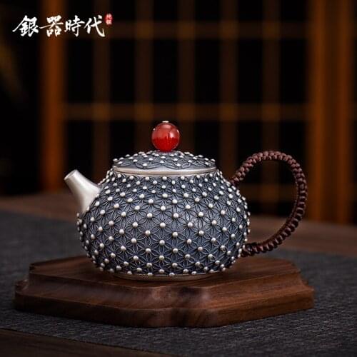 Ag999 Sterling Silver Teapot Rivet Kitchen Utensils Built-in Filter Handmade Coffee Tea Pot