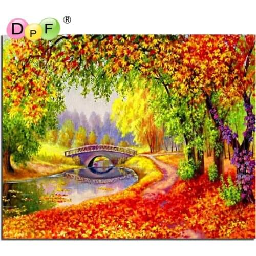3D DIY Diamond painting cross stitch river autumn square rhinestone full dill pasted scenery 40*30CM Wall decoration painting