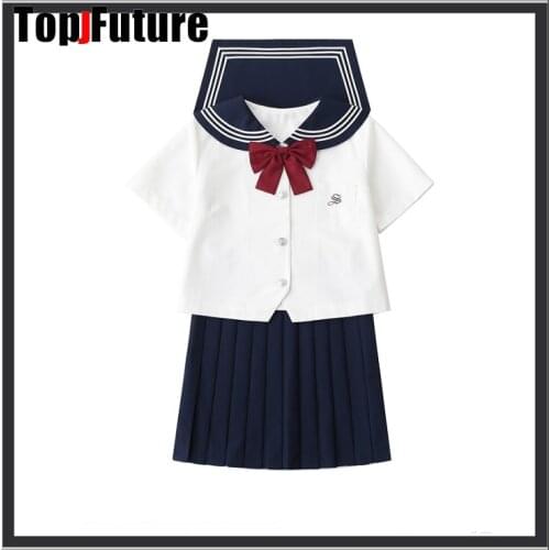Sapporo white three school uniform Japanese department JK uniform basic sailors uniform students middle suit top shirt