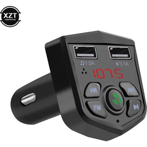 Bluetooth Version 5.0 FM Transmitter Car Player Kit Card Car Charger Quick With QC3.0 Dual USB Voltmeter & AUX IN/OUT DC 12/24V