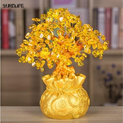 Wealth Luck Feng Shui Lucky Money Tree Mini Crystal Money Tree Bonsai Style Bring Wealth Luck Home Decor Birthday New Year Gift