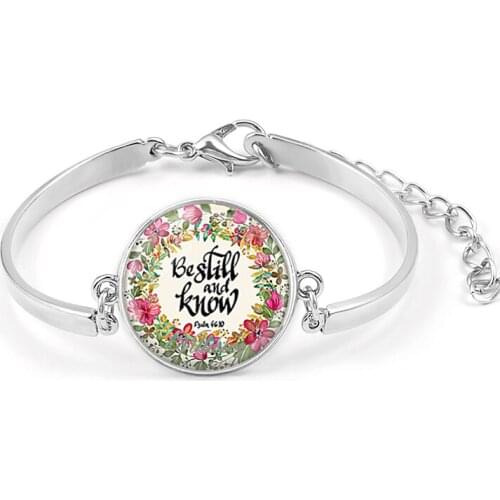 VILLWICE Handmade Bible Verse Bracelet Art Glass Dome Charms Bracelet Scripture Quote Jewelry Christian Party Favor Gifts