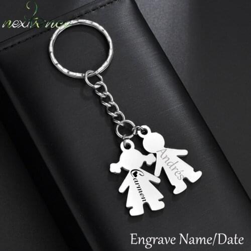 Nextvance Customize Boy Girl Engrave Two Name Date Keychain Creativity Personalized Nameplate for Baby Birthday Gift Jewellery