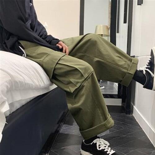 Trousers For Men Loose Straight Casual Pants Spring Summer Green Black Overalls Mens Korean Trendy Harajuku Wide Leg Pants Man