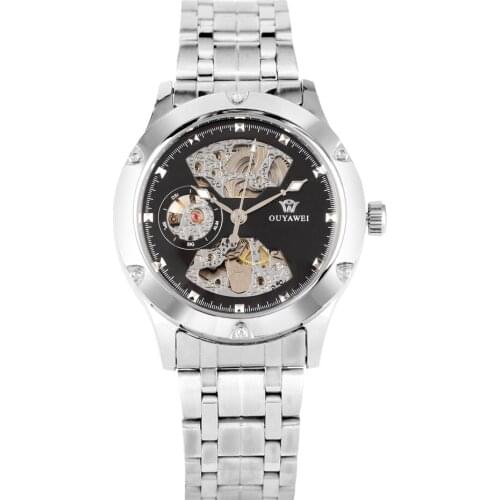 Top Luxury Brand Mens Automatic Mechanical Watch Full Stainless Steel Silver Band Male Watches Skeleton Clock Man Wristwatch