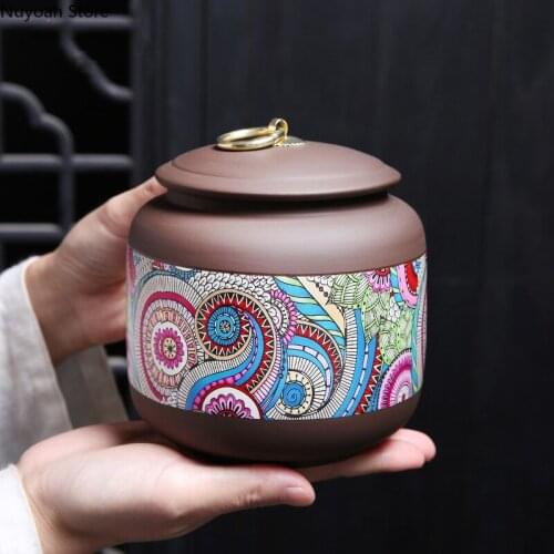 Creative Purple Clay Tea Caddy Household Moisture-proof 900ml Storage Tank Decoration Retro Living Room Candy Storage Box Crafts