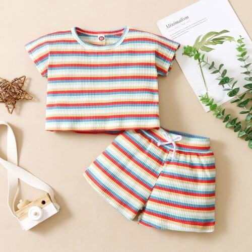 European and American children, boys and girls short sleeve jacket shorts multicolor striped printed cool suit