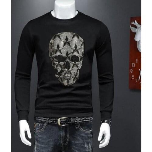 Hot sale Rhinestone Casual Men long Sleeve hoodies loose design black M-4XL 2021 new designer sweatershirt