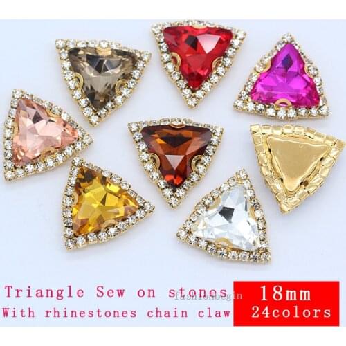 6p 18mm Assorted Trigon sew on Faceted glass stones Flat Back crystal Diamante rhinestones jewels Dress making Trim beads button