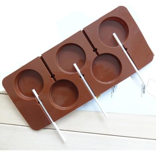 5cm Round Flower Chocolate Candy Lollipop Silicone Mold With 6 Sticks Sugar Craft Fondant Cake Decorating Tool Baking Utensils