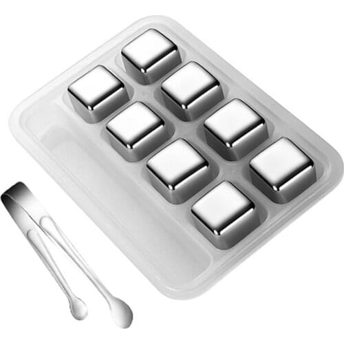 8 pcs / set 304 Stainless Steel Ice Cubes Reusable Chilling Stones for Whiskey Wine Keep Drink Cold Longer Home Bars Accessories