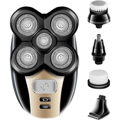 Kemei Multifunction 5 In 1 Electric Shaver 5 Blade Heads Razor Nose Ear Hair Beard Trimmer Washable bald cutting machine for Men