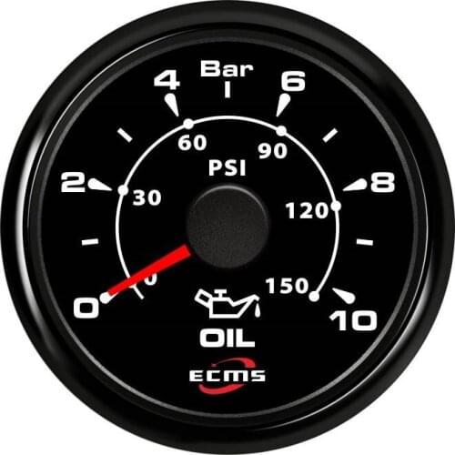 Marine Boat Yacht Automotive Pressure Gauge 0-10 Bar 9-32V 10-184 OHMS 52mm 2 Inch 316L Black Bezel Black Dial 802-00035