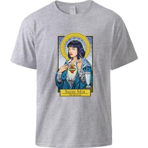 Pulp Fiction Saint Mia Tops Man Cotton Casual T shirts 2021 Summer Spring Tops Tees Vintage Short Sleeve Tshirt Tees Graphic