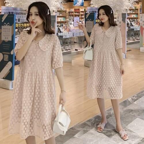 5616# Maternity Clothes Summer Lace Nursing Short Sleeve Easy Mataching Loose Stylish Dress for Pregnant Women Mom Dress
