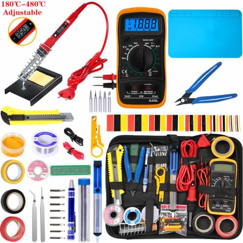 220V 80W Soldering iron kit adjustable temperature LCD solder tools ESD Heat Insulation Soldering Working Mat Welding Tool Kits