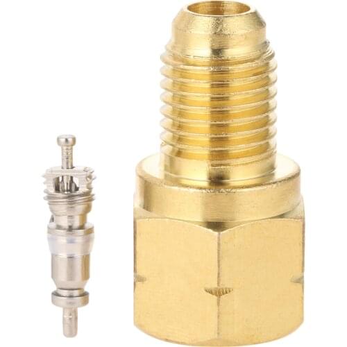 Yetaha Brass R1234YF Vacuum Pump Adapter 1/2 ACME-LH x 1/4SAE MALE C/W Removable Valves Core Air-conditioning Adapter Fitting
