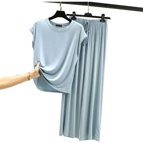 Modal Pyjamas Cotton Pajama Sets Women Short Sleeve Sleepwear Female Trouser Suits Plus Size Loose Loungewear O-Neck Home Suit