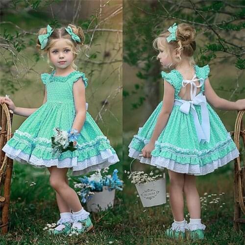 Newborn Kids Baby Girls dress backless Ruffle round neck Princess Toddler Sleeveless Pageant Party Bow cotton Dresses one pieces