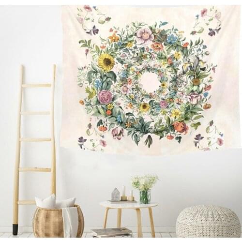 Floral Mandala Hanging Wall Tapestries Hanging Bohemia Art Wall Carpet Flower Circle Hippie Tapestry Psychedelic Boho Home Decor