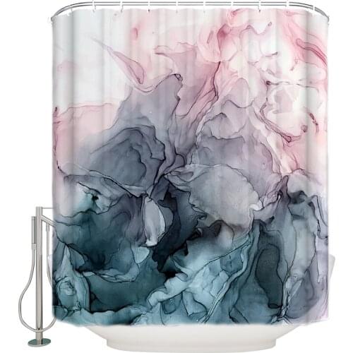 Blush and Paynes Grey Flowing Abstract Painting Extra Long Fabric Bath Shower Curtains Bathroom Decor Sets with Hooks
