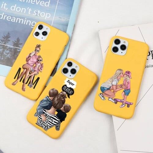 Super Mom Baby Pattern Phone Case For iphone 12 11 Pro Max Mini XS 8 7 6 6S Plus X SE 2020 XR Candy yellow Silicone cover