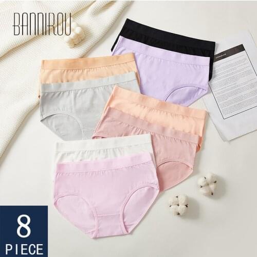 BANNIROU 8 Pcs Cotton Panties Woman Underwear Hot Sale Breathable Antibacterial Female Panties Brand Quality Briefs For Women